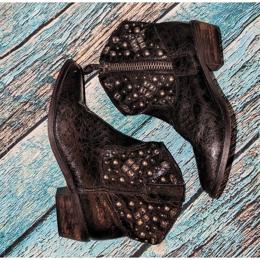 VTG Bakers Y2K Black Gem Studded Ankle Booties‎ - Dallas 7 Grunge Whimsigoth